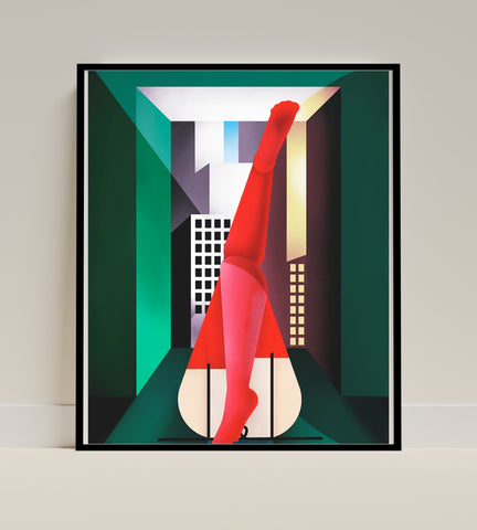 Modern Abstract Cityscape with Red Legs Poster
