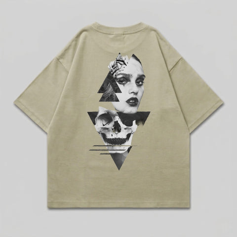 Edgy Woman Skull Graphic Triangle Geometric Design Product type
Abstract Print, Skull Graphic, Woman Face, Geometric Design, Triangle Art, Edgy Apparel, Dark Art Print, Gothic Style, Surreal Graphic, Modern Tee, Monochrome Print, Beige T-shirt, Streetwear Fashion, Unique Design, Artistic Top, Duality Theme, Oversized Shirt, Head Graphic, Fashion Tee, Cool Clothing