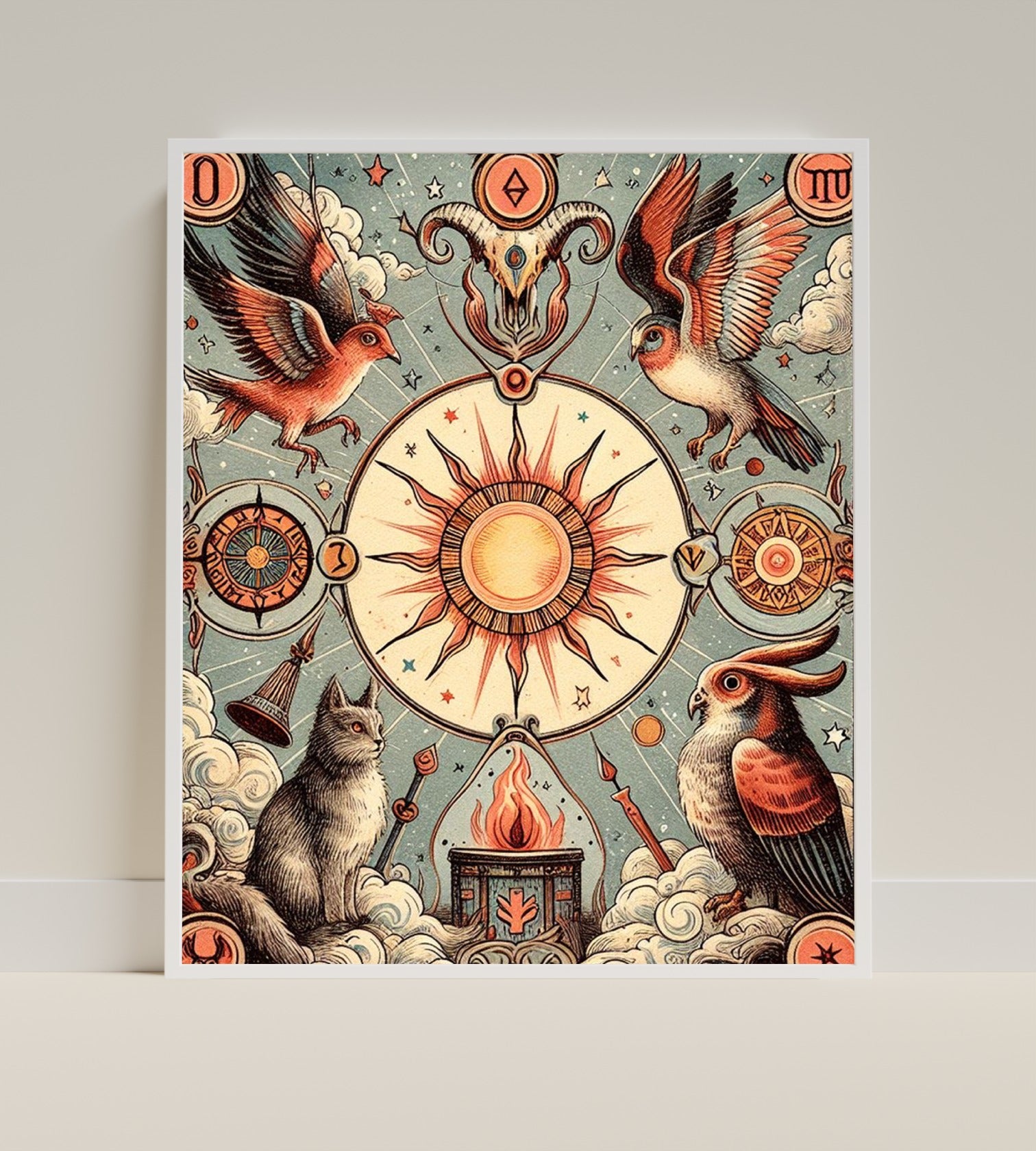 Mystical Animal Sun and Stars Artistic Print Artwork