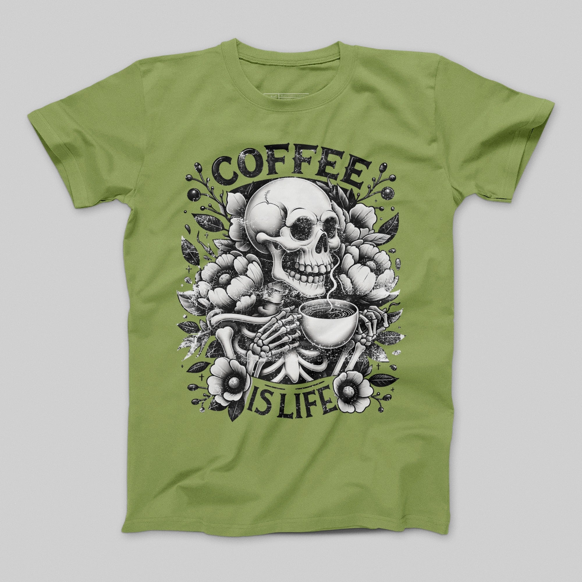 Coffee Is Life Skeleton Art Graphic T-Shirt