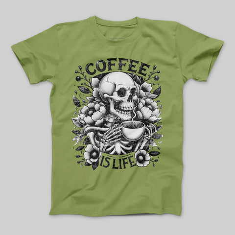 Coffee Is Life Skeleton Art Graphic T-Shirt
