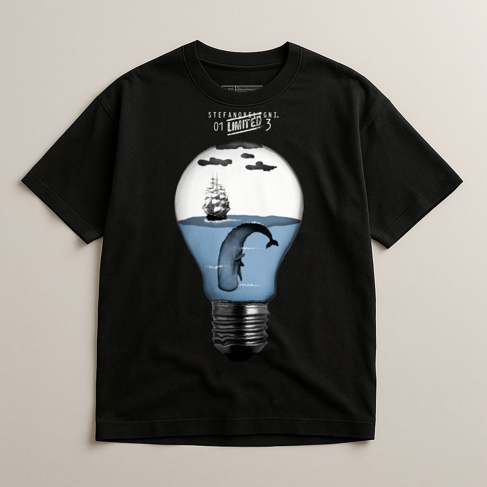 Limited Edition Whale and Ship in Lightbulb Graphic T-shirt