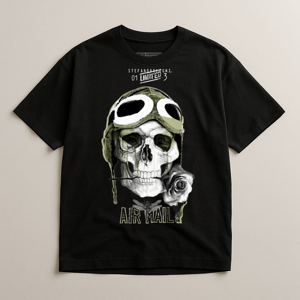 Skull with Goggles and Rose Graphic T-shirt