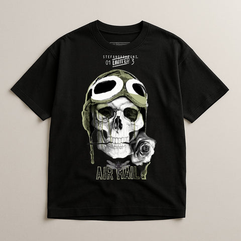 Skull with Goggles and Rose Graphic T-shirt