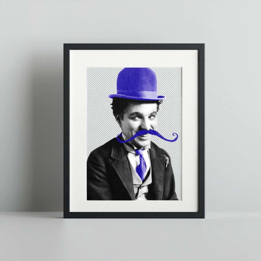 Vintage Comical Art Print with Blue Hat and Mustache