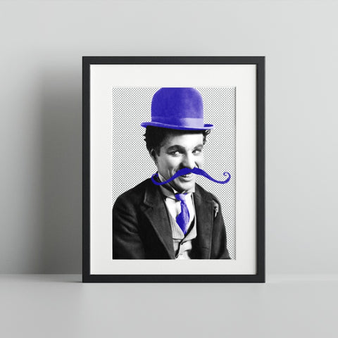 Vintage Comical Art Print with Blue Hat and Mustache
