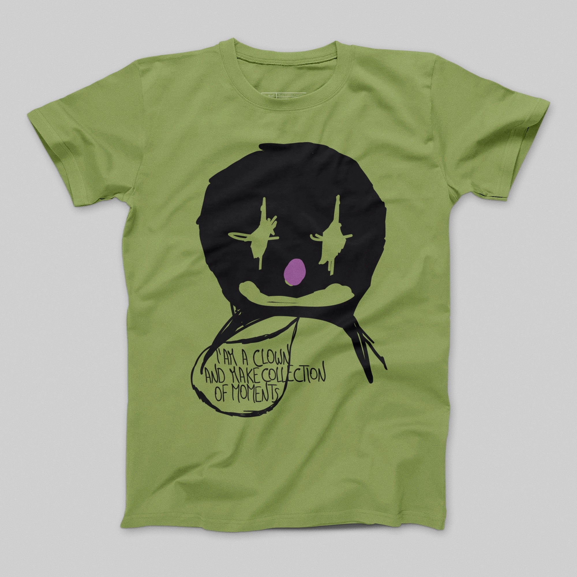Green T-Shirt with Clown and Make Collection of Moments Design