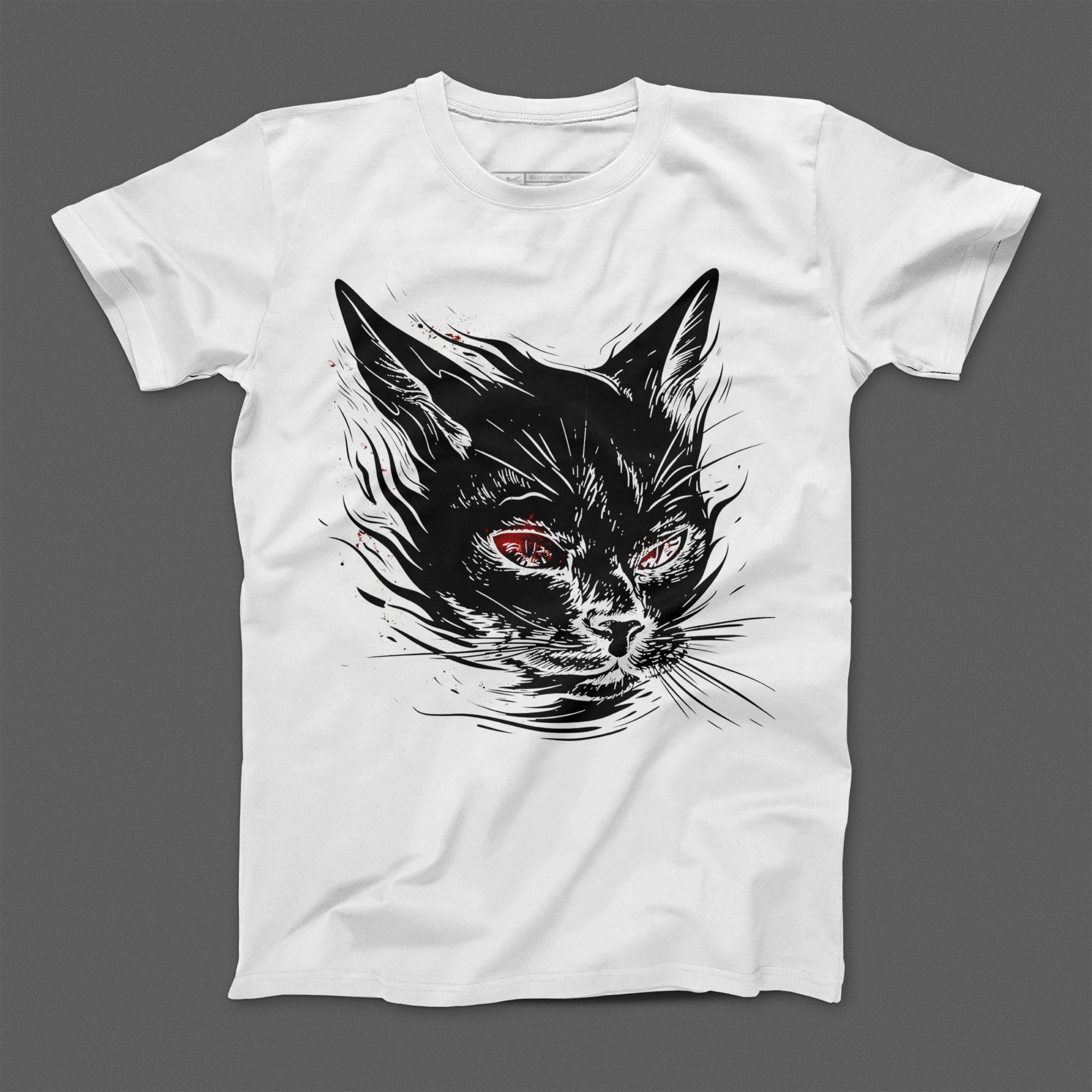 Intense Black Cat With Red Eyes T-Shirt Design