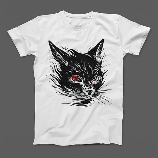 Intense Black Cat With Red Eyes T-Shirt Design