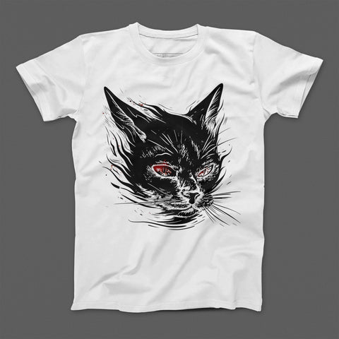 Intense Black Cat With Red Eyes T-Shirt Design