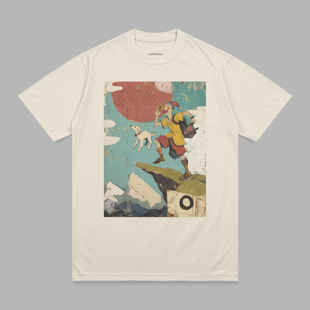 Hiker Dog Mountain Sun Collage Art Design product type