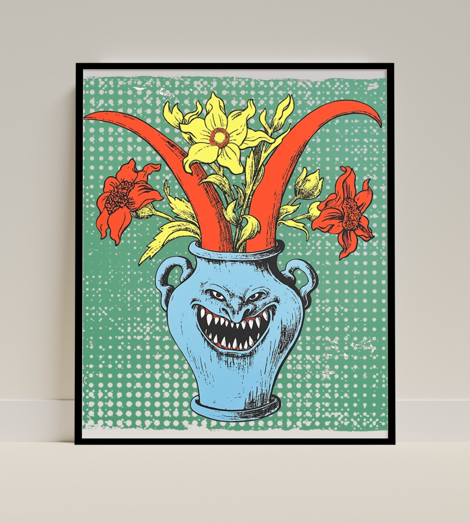 Quirky Vase with Animated Flowers Art Print
