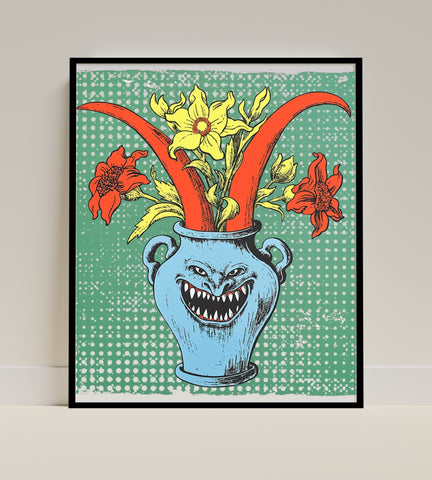 Quirky Vase with Animated Flowers Art Print