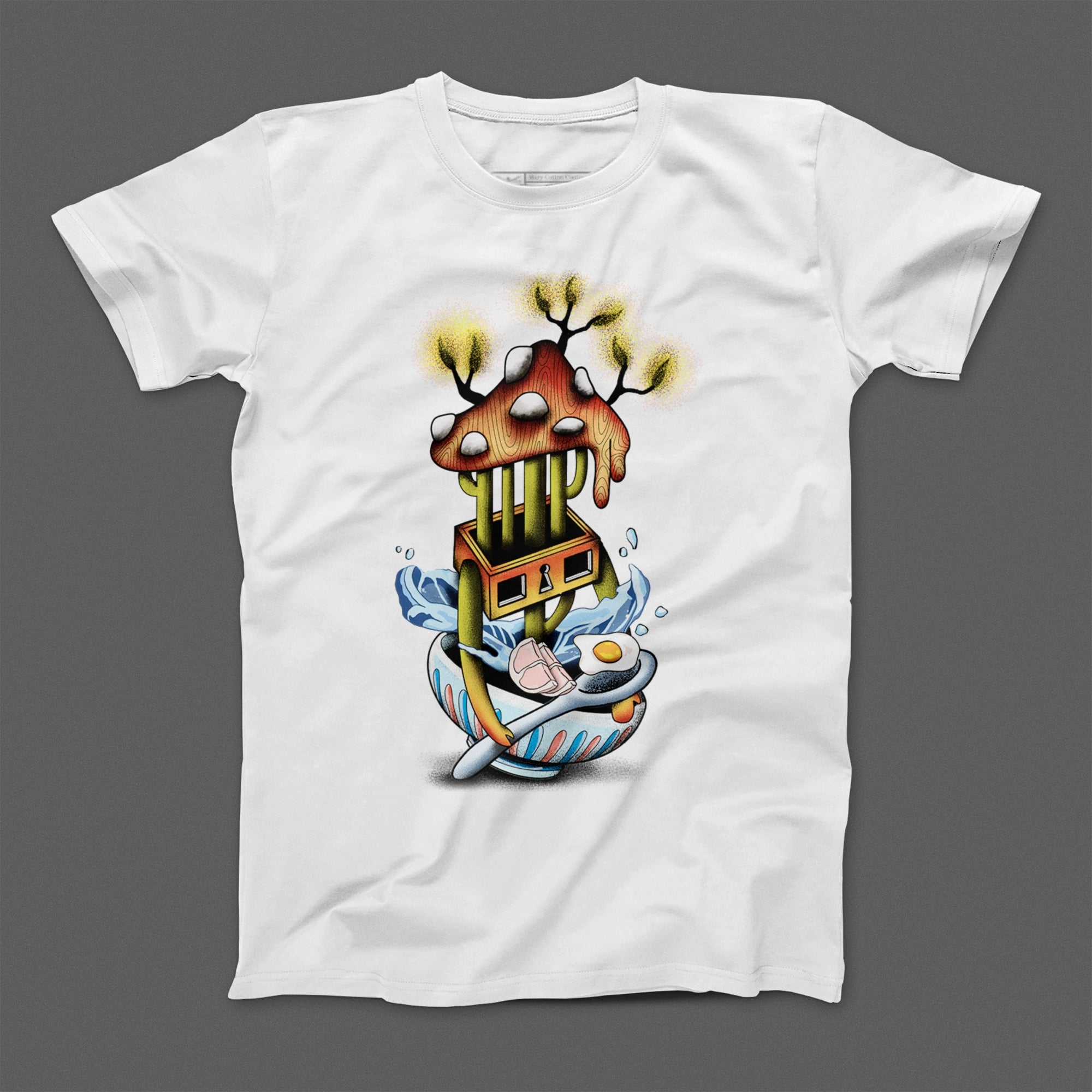 Surreal Mushroom and Eggs Illustration T-Shirt product
