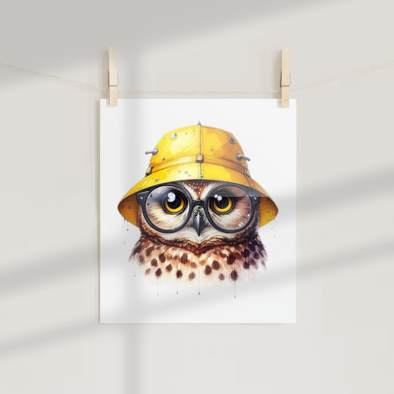 Cute Owl With Glasses and Yellow Hat Art Print