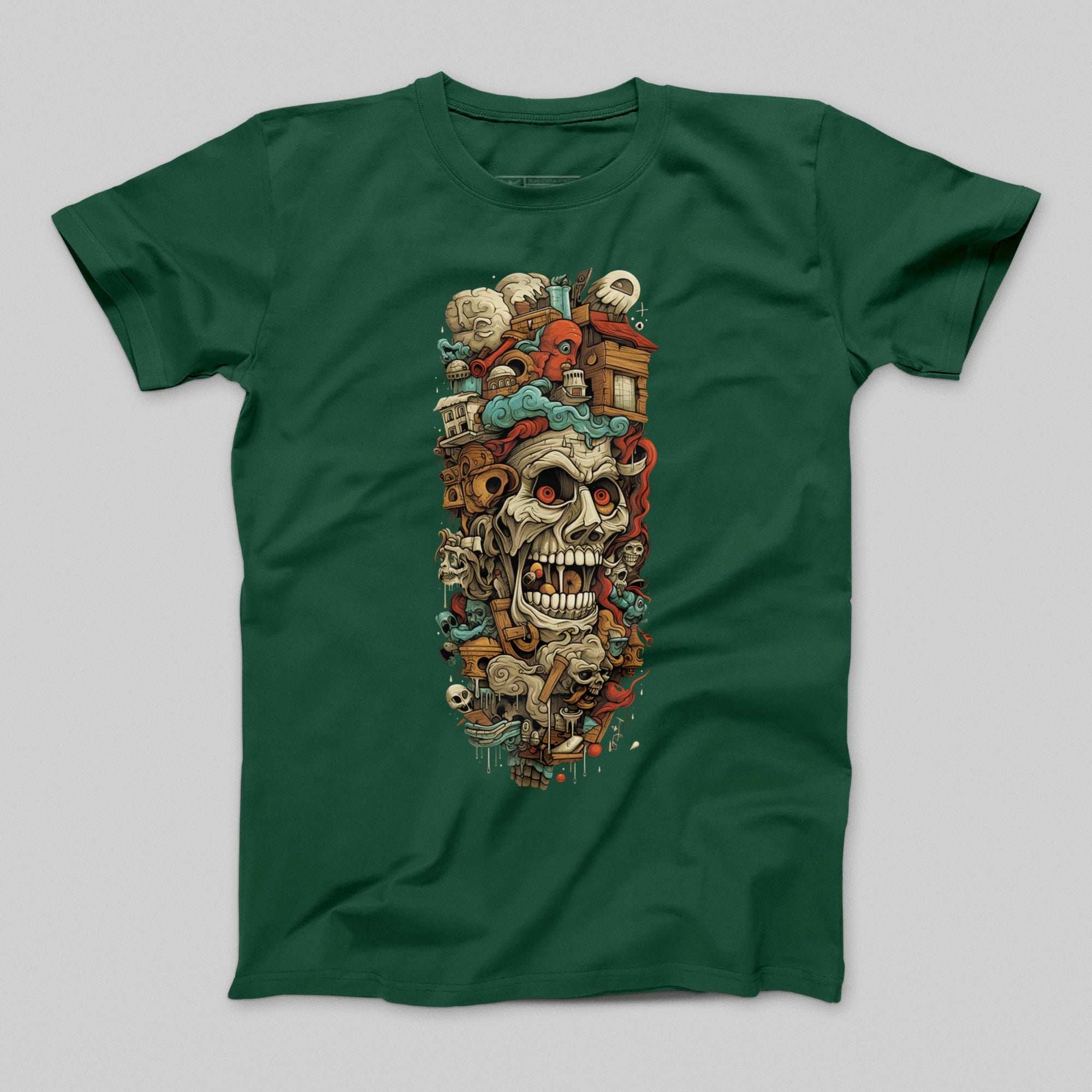 Intricate Skull and Surreal Scene Artwork T-Shirt