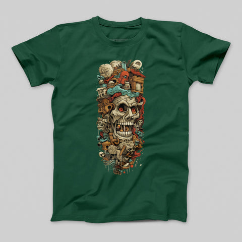 Intricate Skull and Surreal Scene Artwork T-Shirt