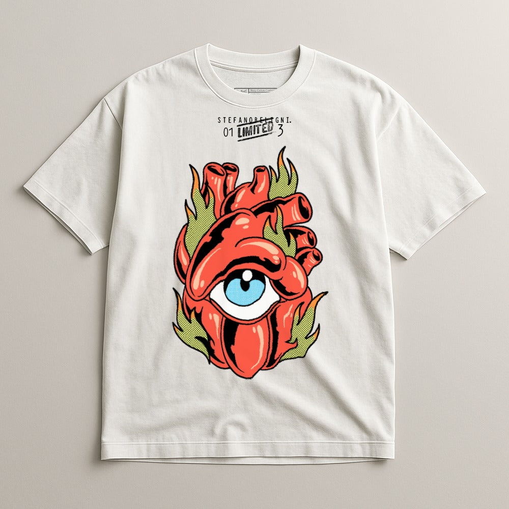 Stylish Graphic T-Shirt with Eye and Heart Motif