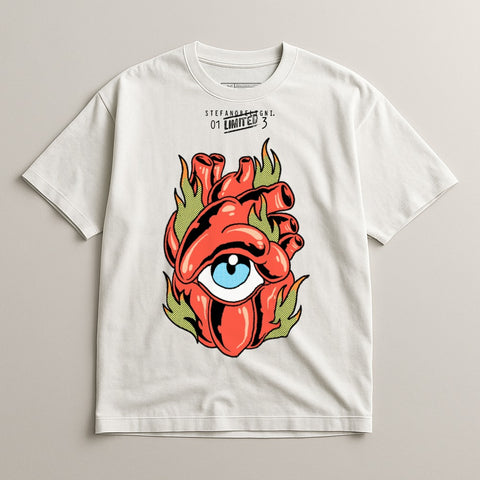 Stylish Graphic T-Shirt with Eye and Heart Motif