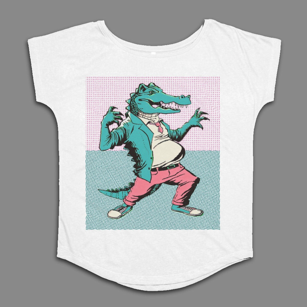 Cartoon Alligator Wearing Suit Graphic Print Shirt