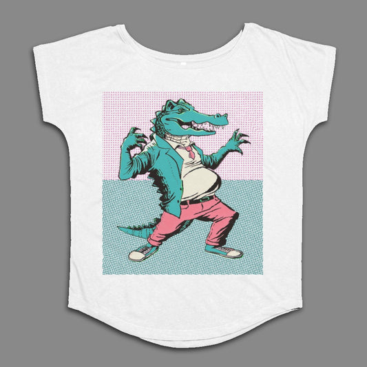 Cartoon Alligator Wearing Suit Graphic Print Shirt