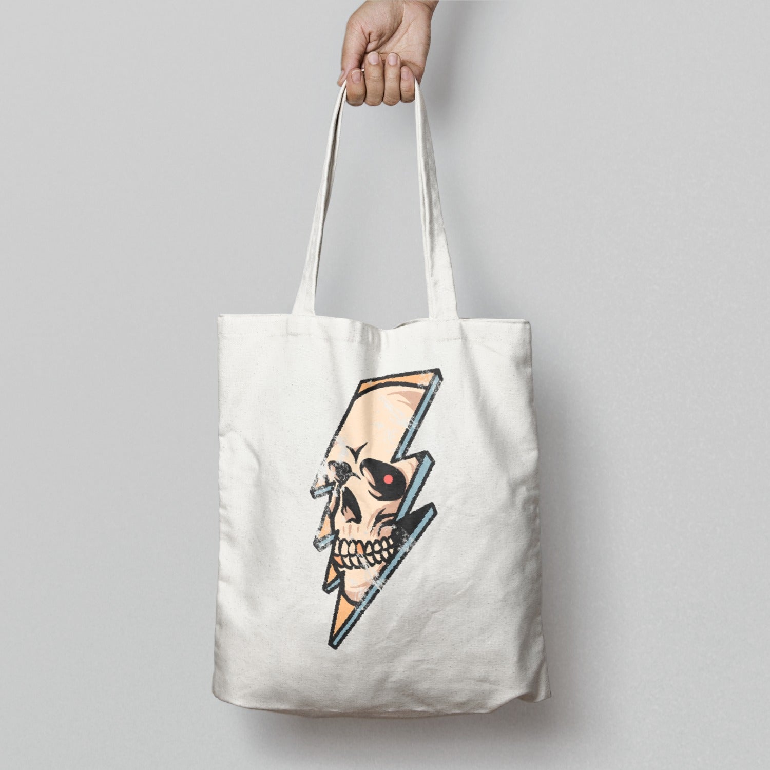 Skull and Lightning Print Design Tote Bag