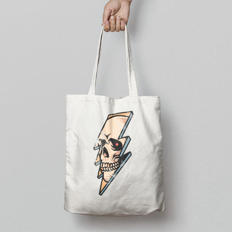 Skull and Lightning Print Design Tote Bag