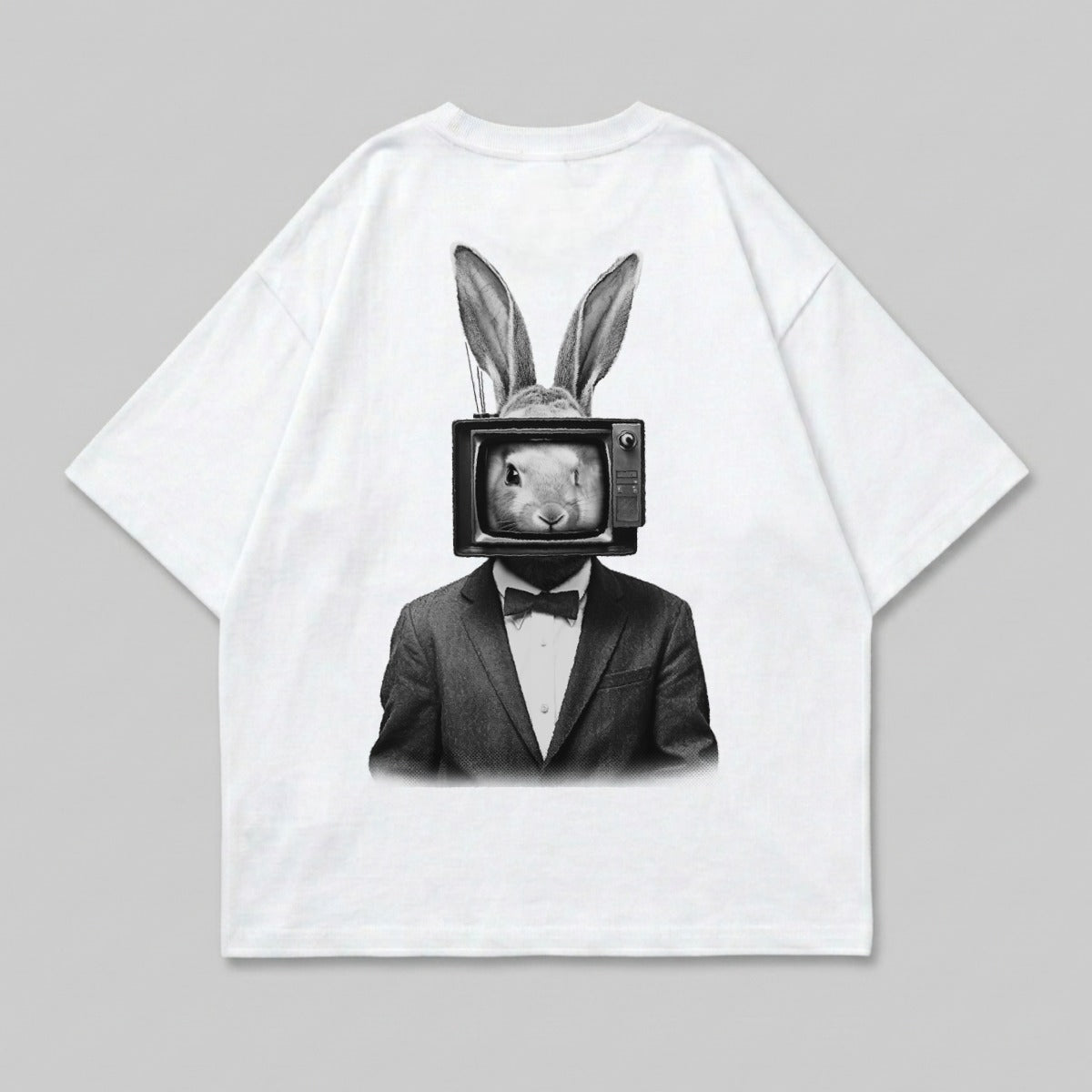 Surreal Rabbit TV Head Suit Monochrome Art product type