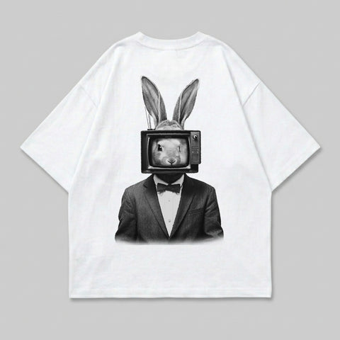Surreal Rabbit TV Head Suit Monochrome Art product type