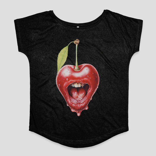 Cherry Mouth Graphic Design Black T-Shirt Product