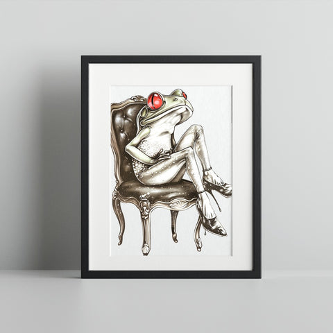 Stylish Frog Sitting on a Chair Art Print