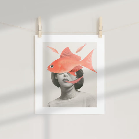 Surrealist Art with Floating Fish Print Wall Art