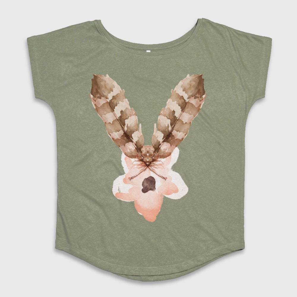 Watercolor Flower and Feathers Graphic T-Shirt