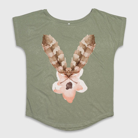 Watercolor Flower and Feathers Graphic T-Shirt