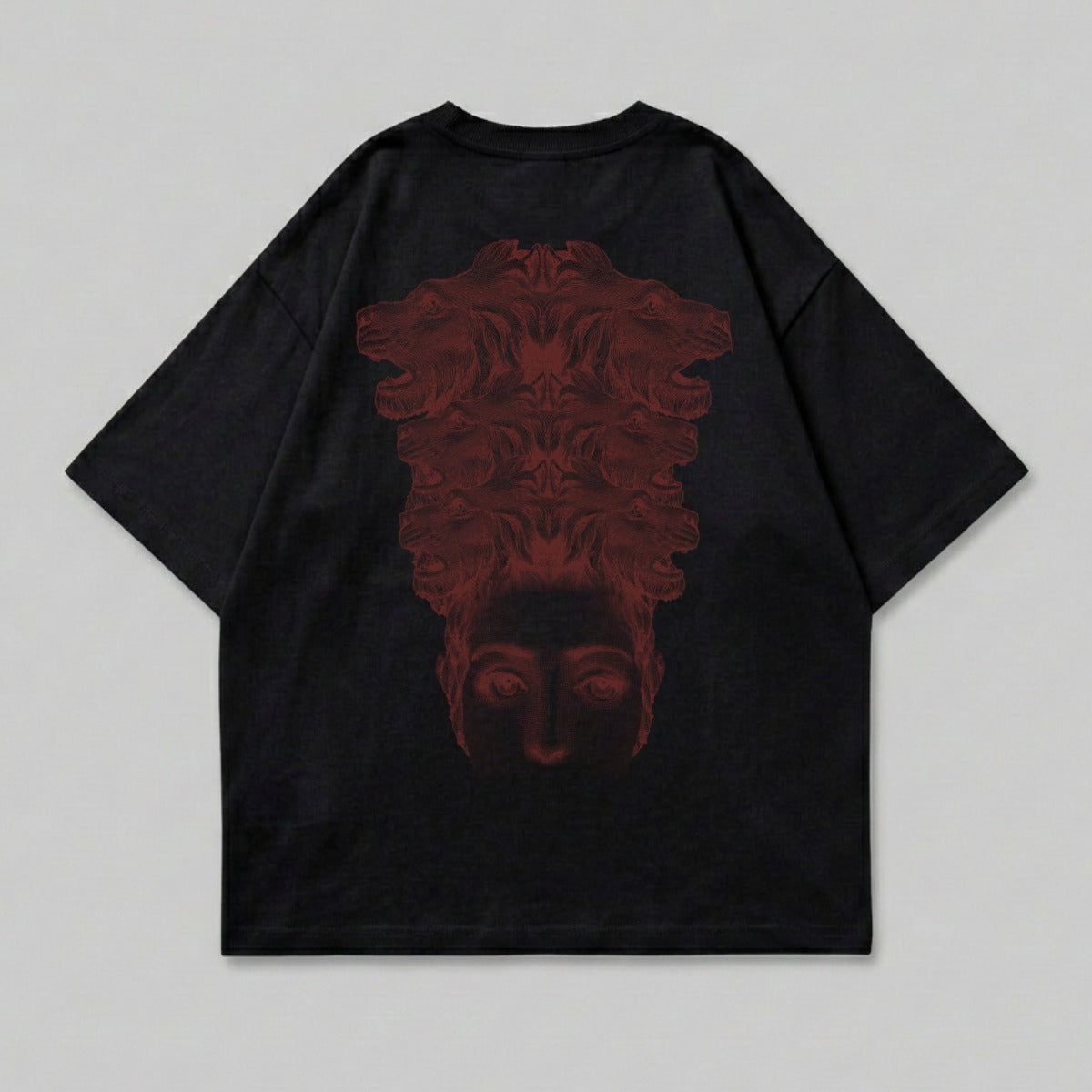 Dark Red Face Wolf Head Graphic Black T-shirt product type