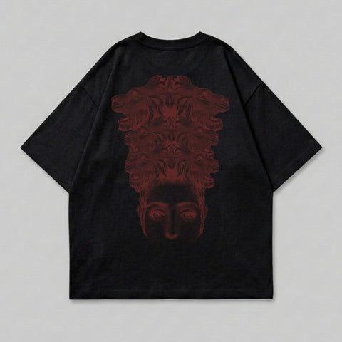 Dark Red Face Wolf Head Graphic Black T-shirt product type