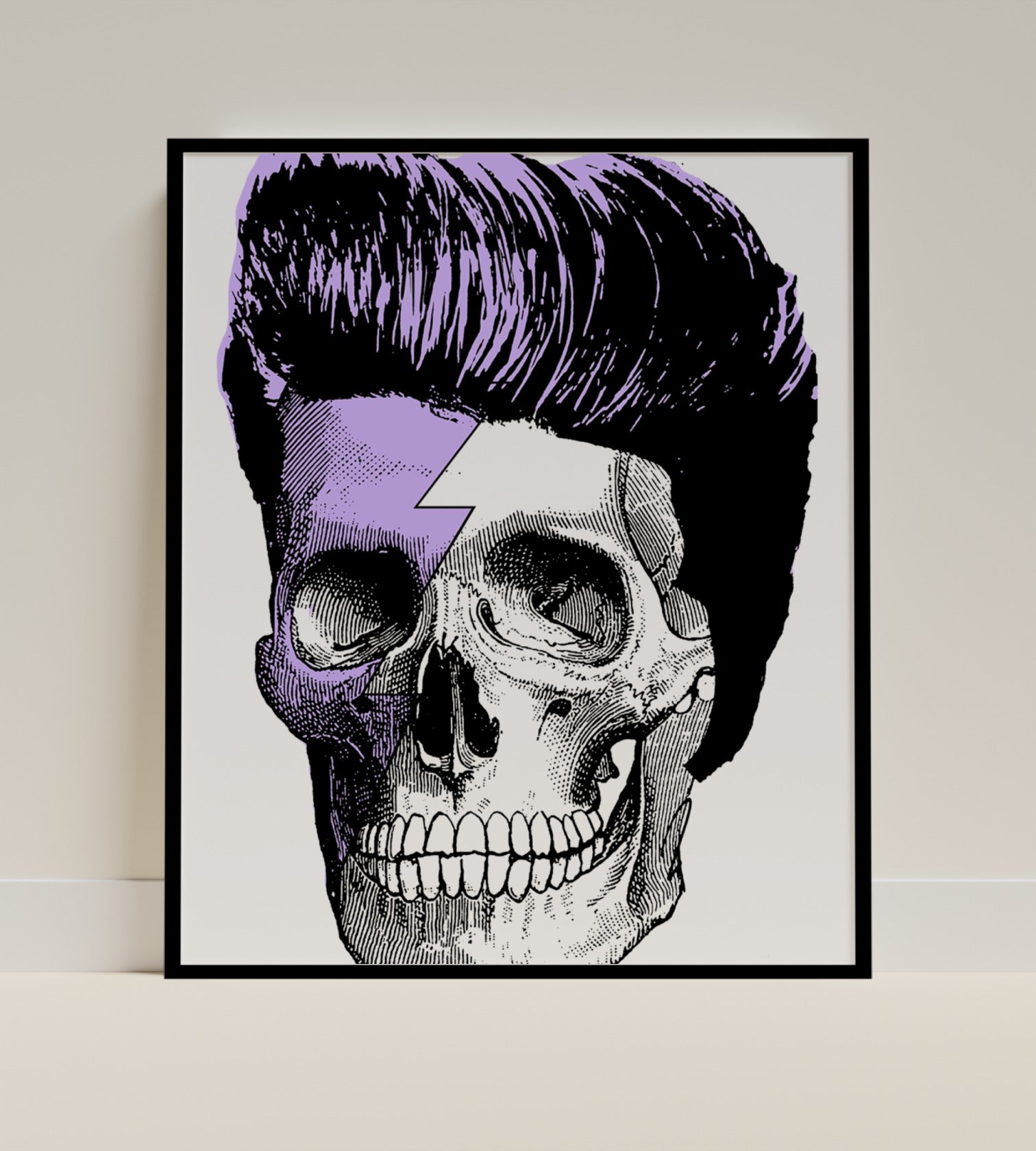 Retro Skull with Purple Hair Wall Art Print Decoration
