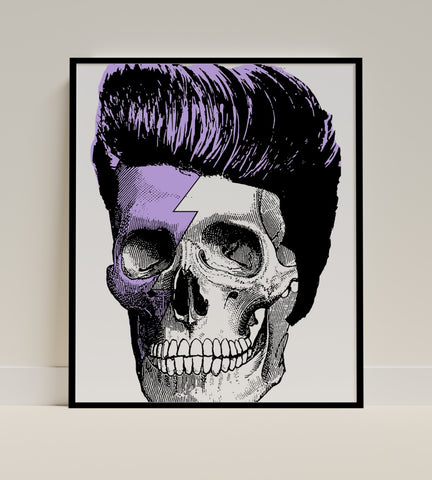 Retro Skull with Purple Hair Wall Art Print Decoration