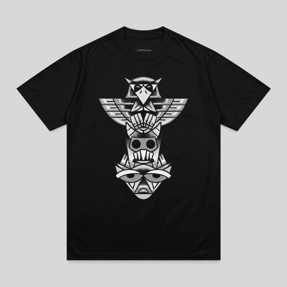 Black Totem Pole Owl Skull Abstract Graphic product type