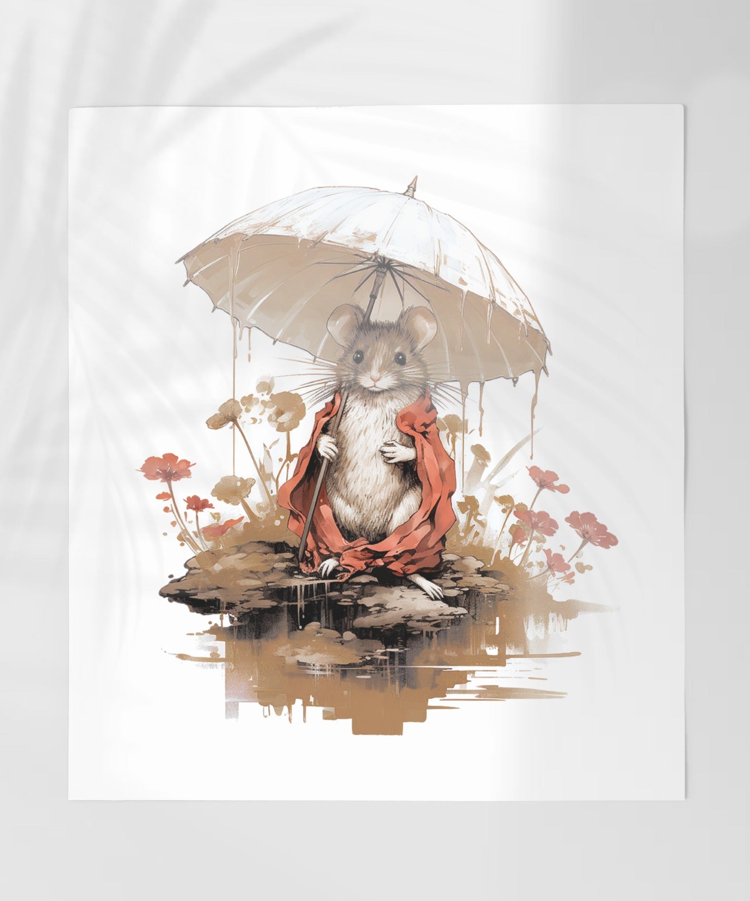 Cute Mouse Under Umbrella Art Print for Animal Lovers