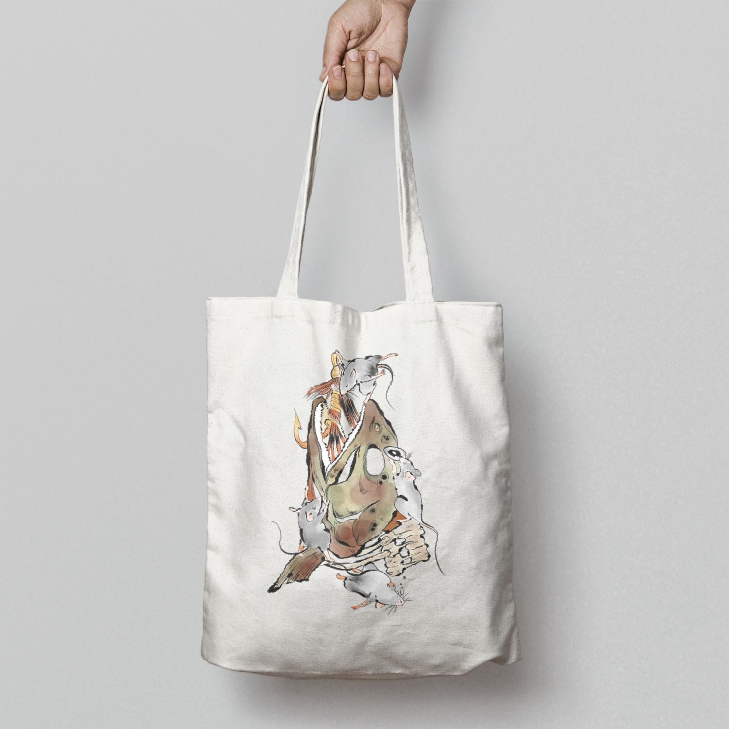 Artistic Fish and Mice Design on Tote Bag Accessory