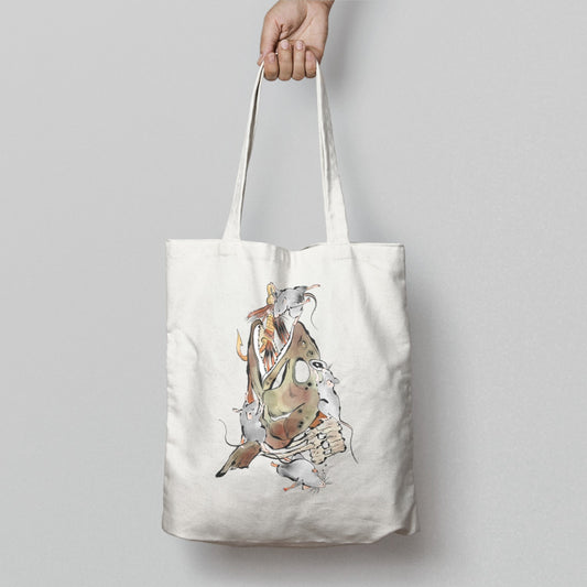 Artistic Fish and Mice Design on Tote Bag Accessory