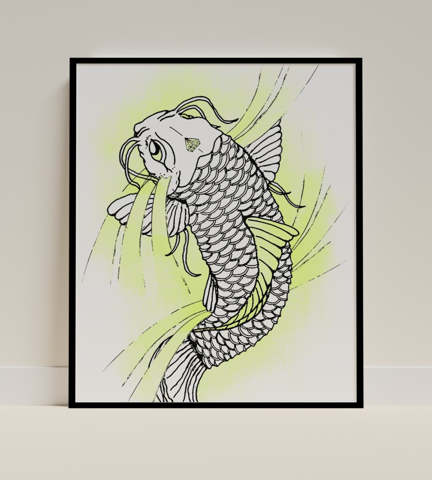 Detailed Koi Fish Artwork in Black Frame product