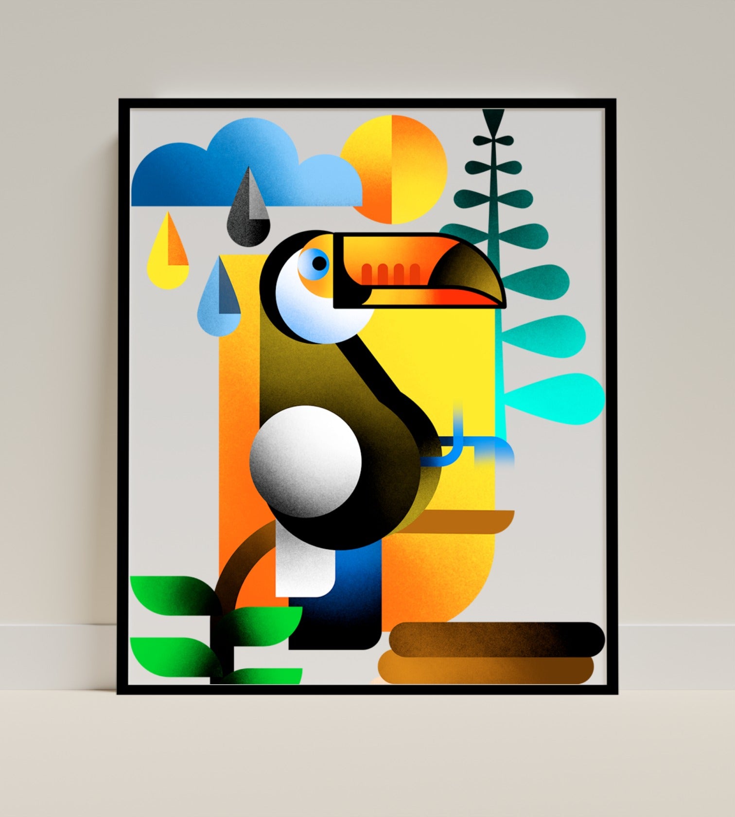 Modern Geometric Toucan and Nature Abstract Art Print