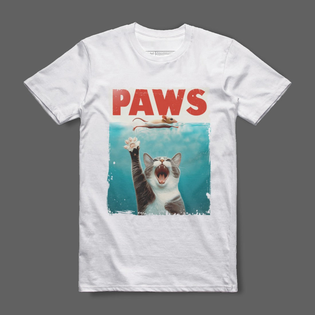 Funny Cat and Mouse Graphic T-Shirt with Paws Text