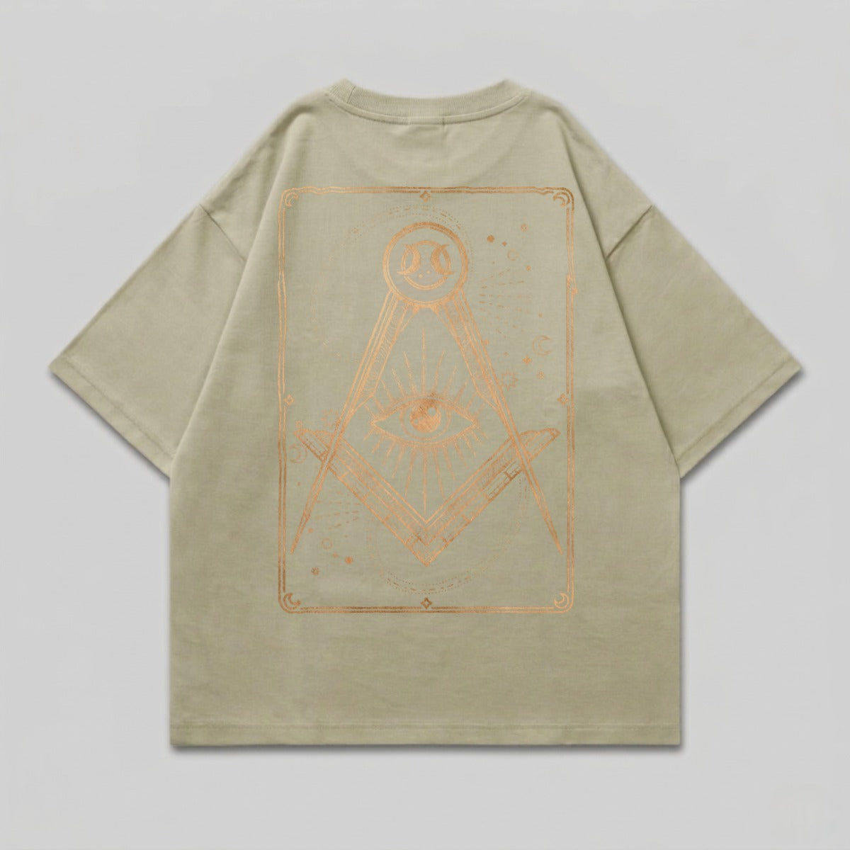 Masonic Eye Providence Square Compass Crescent Frame t-shirt
tshirt, graphic tee, masonic, freemasonry, square compass, eye providence, all seeing eye, crescent moon, moon phases, symbolic design, occult art, mystic apparel, esoteric fashion, sage green, gold print, oversized fit, street style, spiritual symbol, enlightenment, alchemy inspired