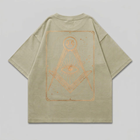 Masonic Eye Providence Square Compass Crescent Frame t-shirt
tshirt, graphic tee, masonic, freemasonry, square compass, eye providence, all seeing eye, crescent moon, moon phases, symbolic design, occult art, mystic apparel, esoteric fashion, sage green, gold print, oversized fit, street style, spiritual symbol, enlightenment, alchemy inspired