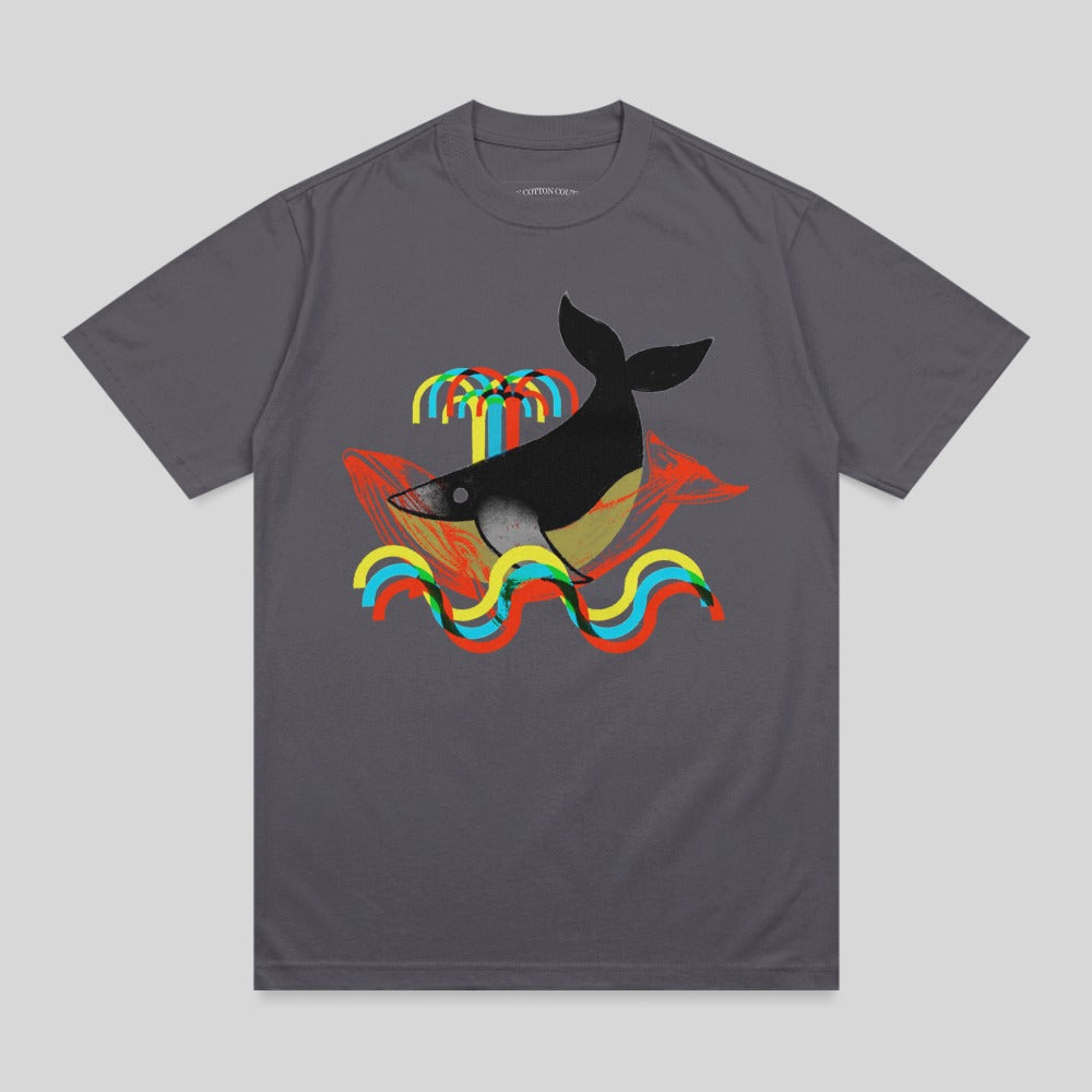 Abstract Whale Ocean Waves Palm Tree Vibrant Print t-shirt product type