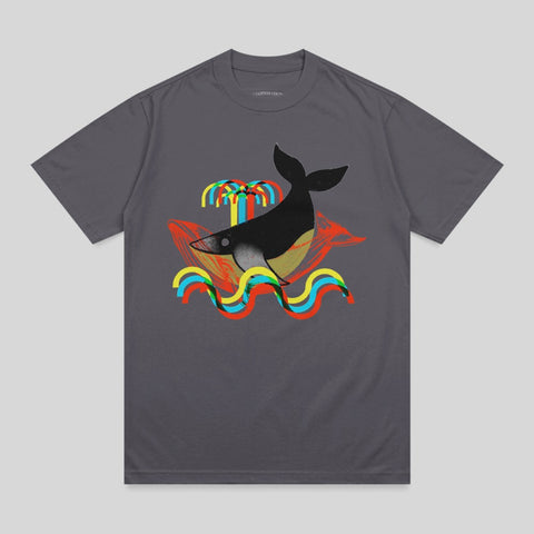 Abstract Whale Ocean Waves Palm Tree Vibrant Print t-shirt product type