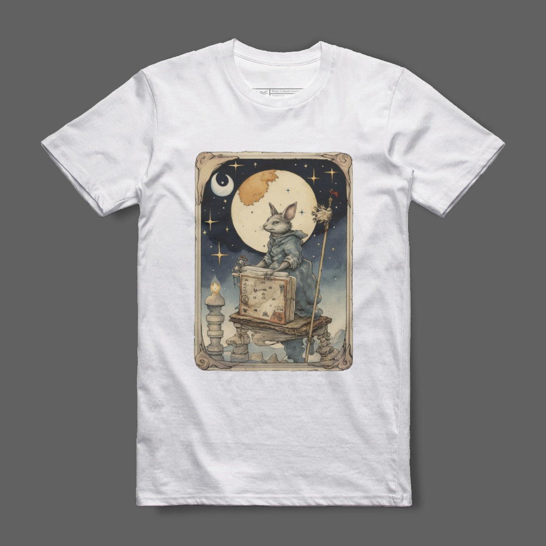 Whimsical Moonlit Rabbit Reading Artwork T-Shirt